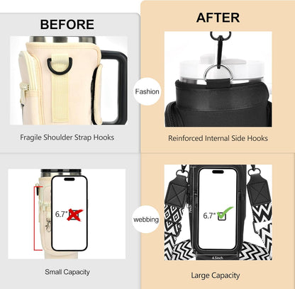 LOKASS Personalized Water Bottle Holder with Strap for Stanley Cup Accessories 40 oz, Initial for Stanley Cup Holder Carrier Bag with Phone Pocket, Stylish Tumbler Accessories for Daily Use Hands-Free