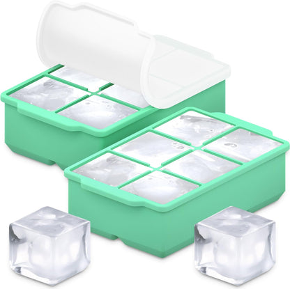 KitchFort Large Silicone Ice Cube Tray (2-Pack), Easy Release 2" Big Ice Cubes - Cocktail, Whiskey Ice Cubes Mold - Ice Trays for Freezer with Lid - Stackable Silicone Ice Tray - Black