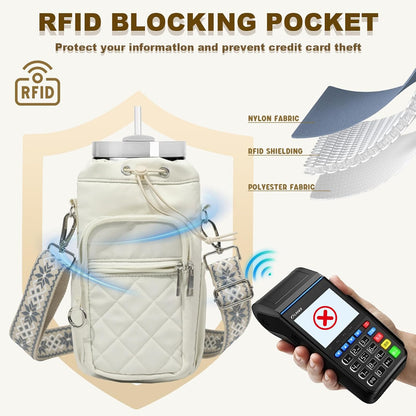 Water Bottle Holder with Strap, 32oz 40oz Insulated Water Bottle Carrier Bag, Purse Crossbody Sling Bag with Phone Pocket for Walking Hiking