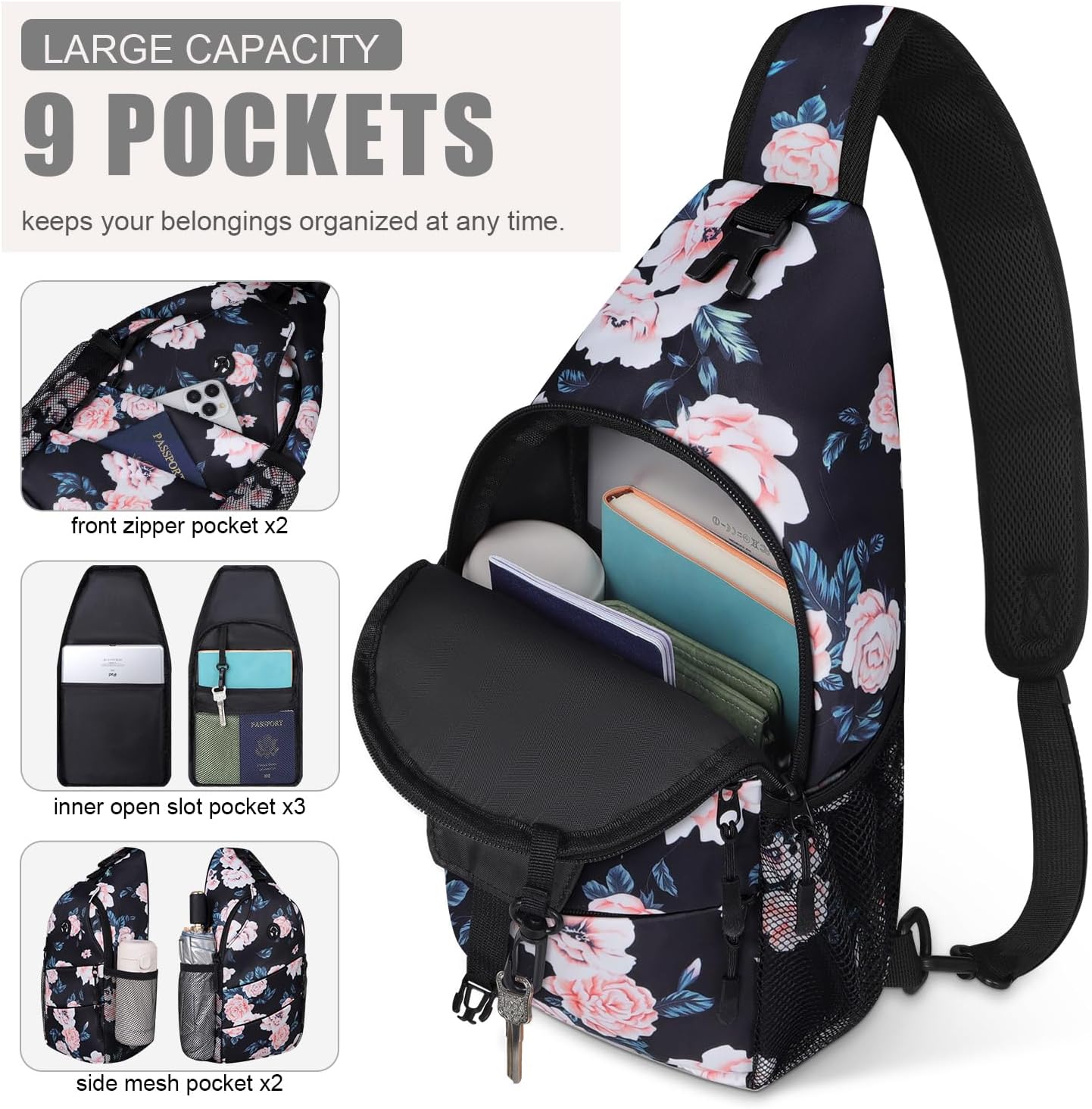 Pritent Crossbody Bags for Women Men Trendy Sling Bag Backpack Casual Chest Bag with Convertible Shoulder Strap