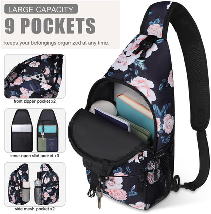 Pritent Crossbody Bags for Women Men Trendy Sling Bag Backpack Casual Chest Bag with Convertible Shoulder Strap