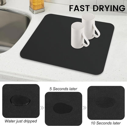 WISELIFE Dish Drying Mat Super Absorbent Drying Mat Large Dish Drying Mats for Kitchen Counter Easy Clean Dish Mat Kitchen Drying Mat15"x 18" Stylish Grey