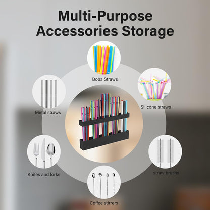 Straw Holder for Cabinet Door, Reusable Tumbler Straw Organizer Storage Container Mount for Kitchen Counter Cupboard Door (Transparent, 9.5inch)