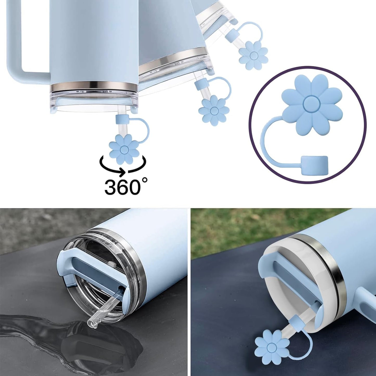 Flower Straw Covers Toppers for Stanley Cups 30&40 Oz Tumbler with Handle Accessories 4PCS Silicone Straw Caps Reusable Straws Tips Protectors for Stanley Cup 10mm 0.4in Straws,Off White