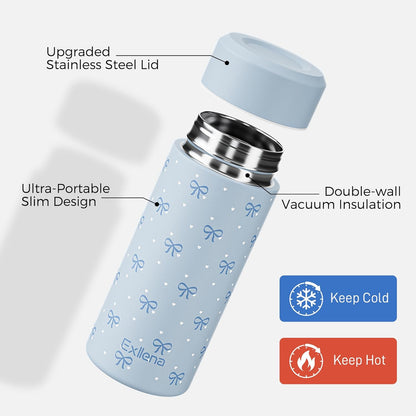 【Upgraded】Exllena Small Insulated Water Bottle 12 oz/350ml– Mini Insulated Water Bottle for Hot & Cold Drinks, Perfect Small Water Bottle for Travel, Purse...(Greyish Blue)
