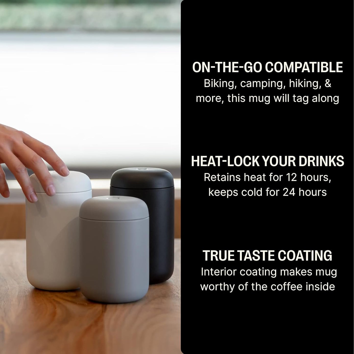Fellow 12 oz Carter Wide Travel Mug - Wide Mouth Vacuum-Insulated Stainless Steel Coffee Mug - Tea and Coffee Tumbler with Ceramic Interior - Matte Black