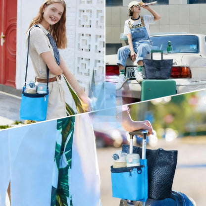 Luggage Travel Cup Holder with Luggage Straps Free Hand Drink Caddy Beverage Holder Travel Accessories Gift for Flight Attendants Businessmen Travelers Fits Roll on Suitcase Handles Black