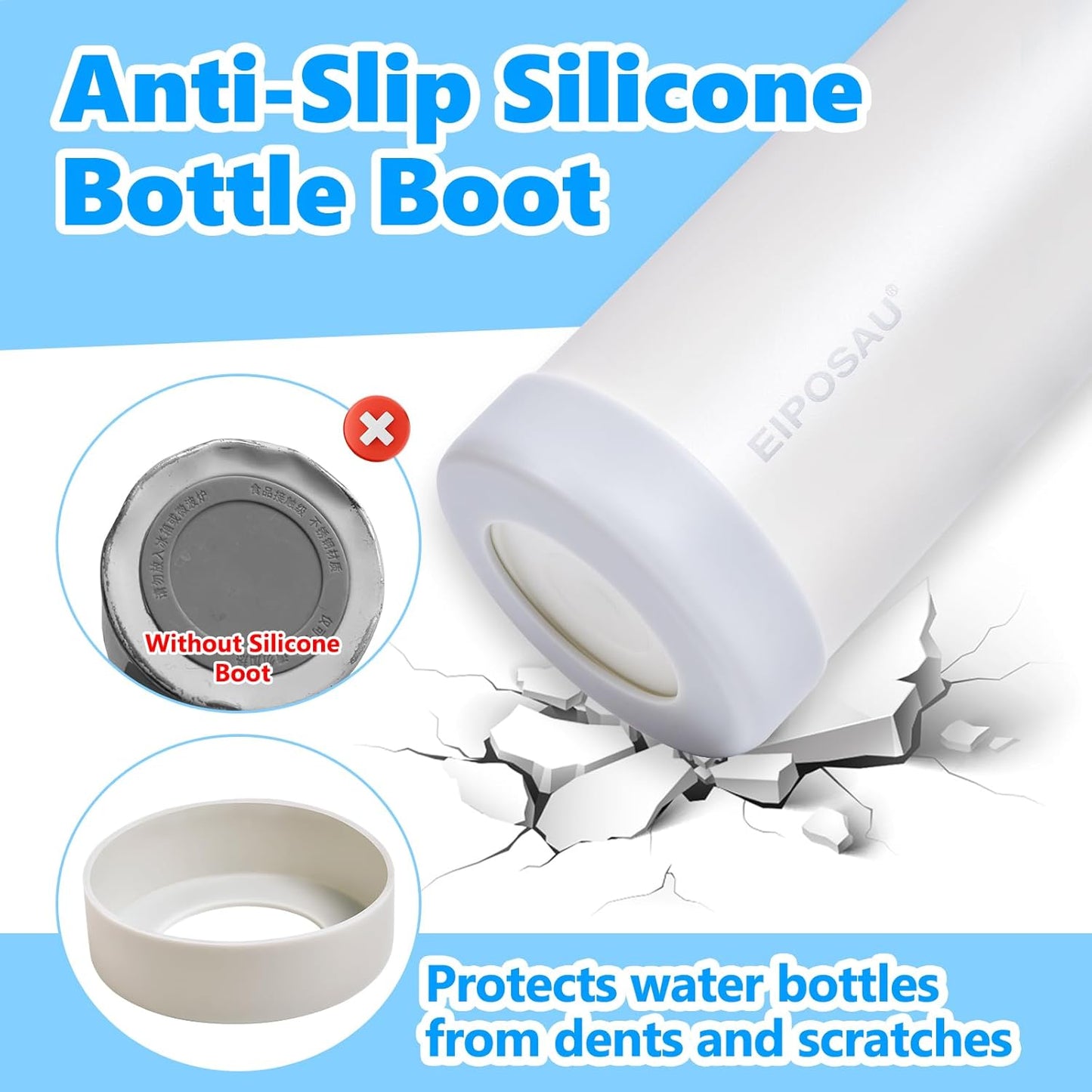 Insulated Water Bottle with Lid & Boot & Stickers, 24 oz Stainless Steel Sweat Free Bottle Keep Cold 24H, BPA-Free Sports Wide Mouth Water Bottle, BlueBlack