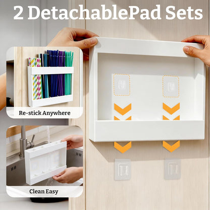9.5” Large Acrylic Straw Holder for Cabinet Door with Detachable Ultra Sticky Adhesive Squares and Stickers, 2026 Reusable Straws Organizer Storage Dispenser for Kitchen Counter Cupboard