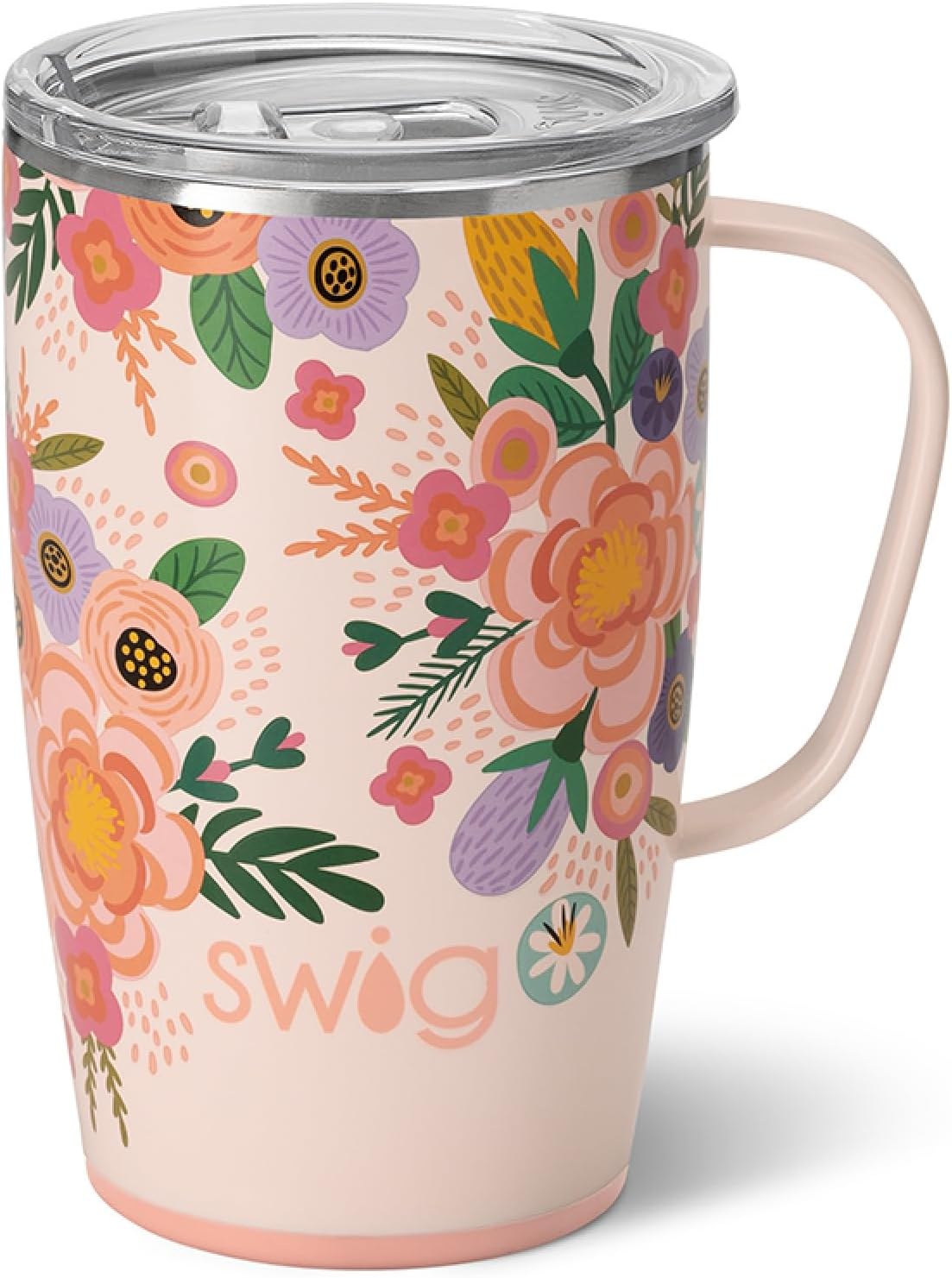 Swig Life 18oz Travel Mug, Insulated Tumbler with Handle and Lid, Cup Holder Friendly, Dishwasher Safe, Stainless Steel, Travel Coffee Cup (Honey Meadow)