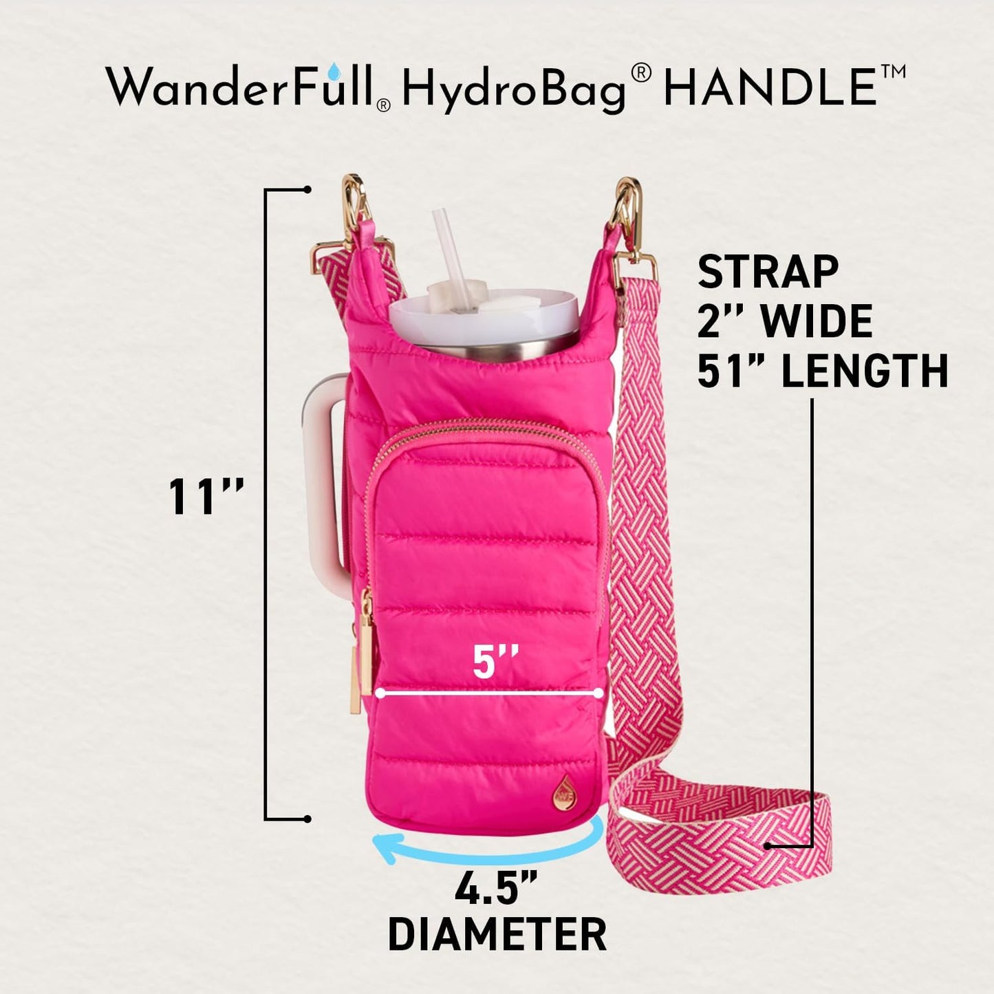 WanderFull Original HydroBag Handle® Zipper Slot for Handle, Hands-Free Crossbody Water Bottle Holder & Tumbler Accessories