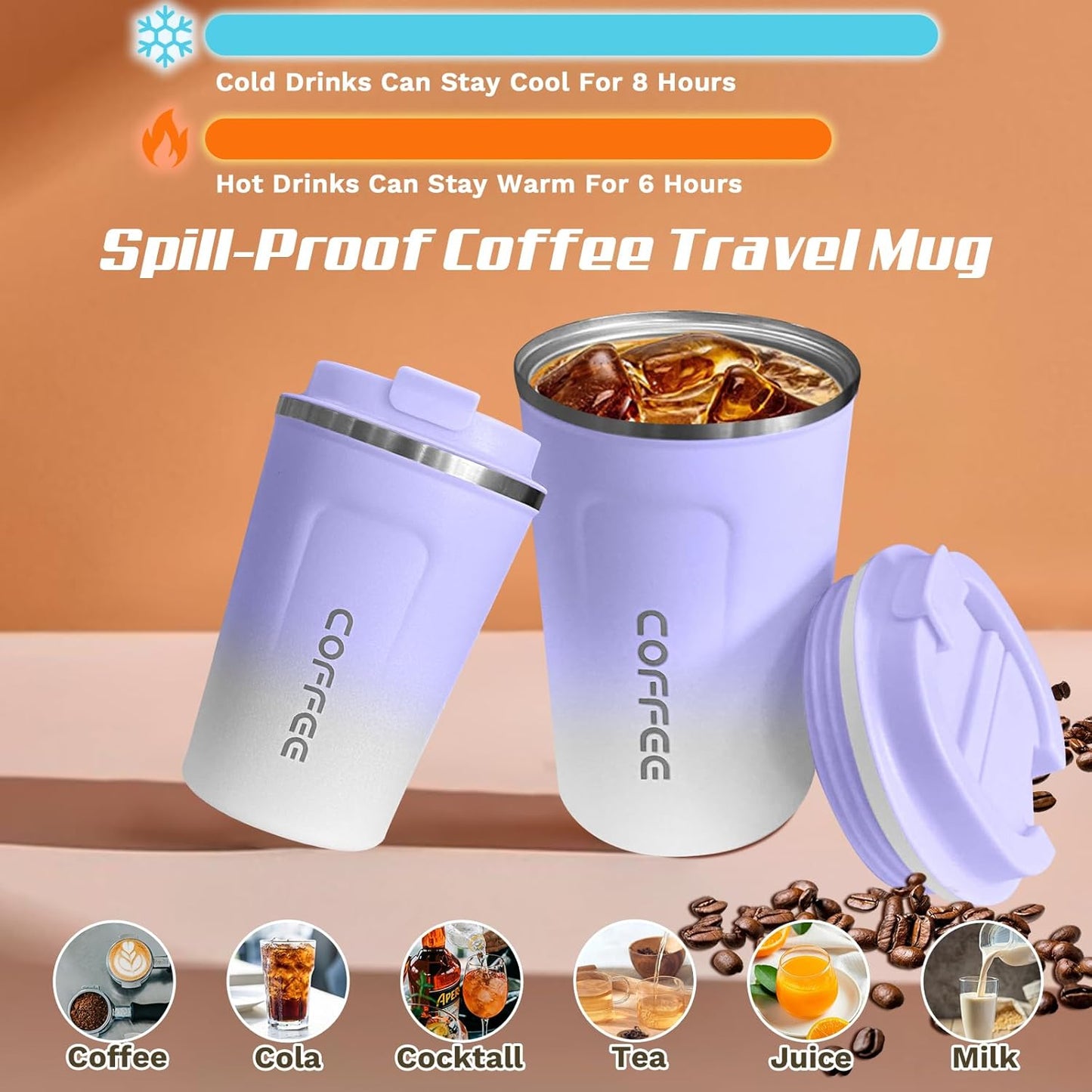 SPLMIFA Travel Coffee Mug Leak-Proof, Reusable Coffee Cups with Lids, Stainless Steel Vacuum Insulated Coffee Tumblers, Thermal Insulation Cup for Men and Women Hot & Cold Drinks(2nd-Green Pink, 12OZ)