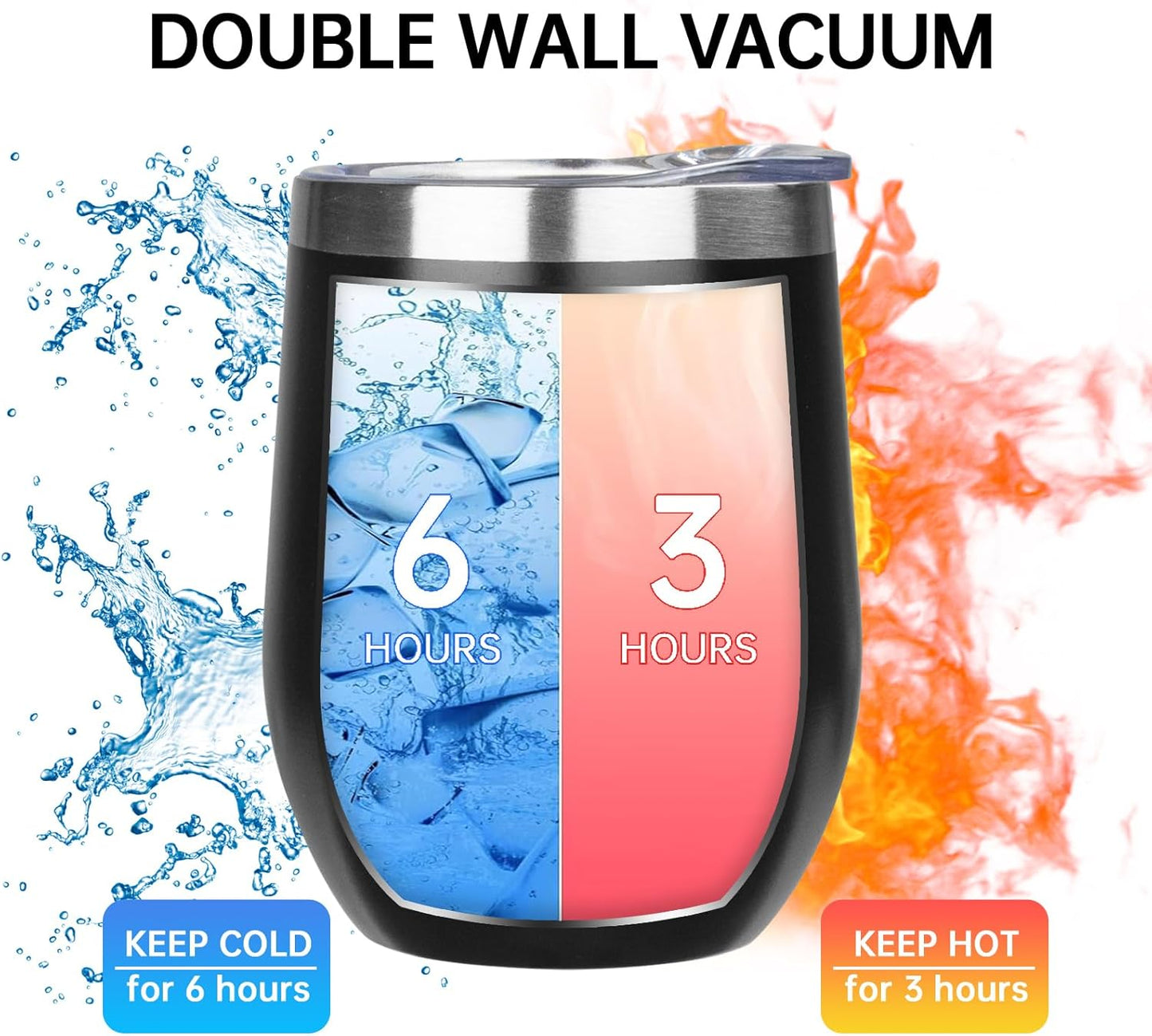 MEZMUT 12 Oz Insulated Wine Tumbler with Lid Double Wall Vacuum Stainless Steel Wine Glass Coffee Mug Insulated Tumbler Cup for Champaign, Cocktail, Beer (Black, 1 Pack)