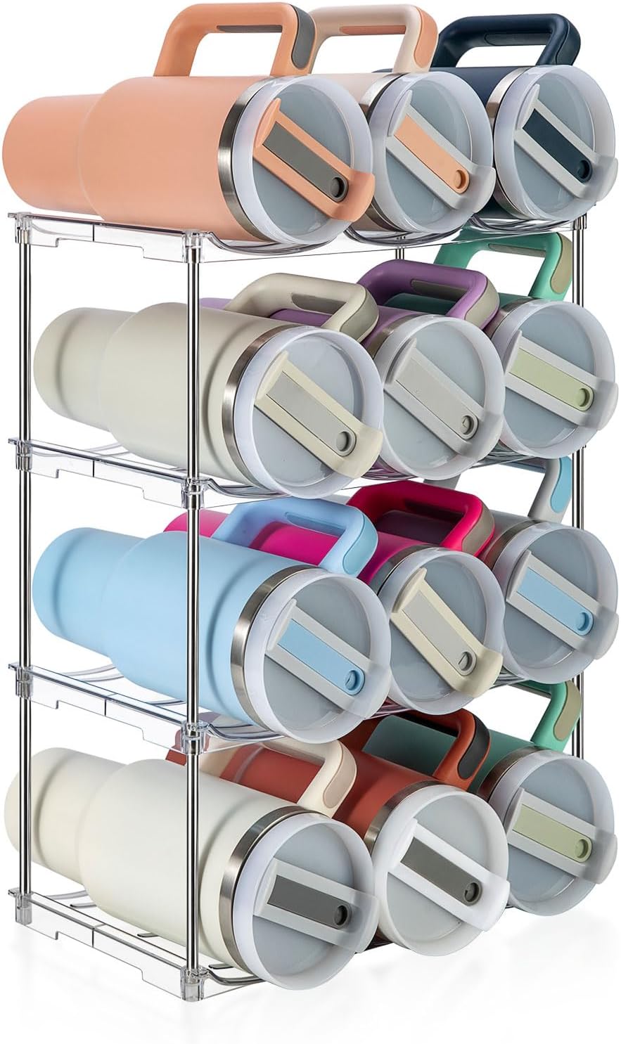 Sbosbo Water Bottle Organizer for Stanley 40 oz Tumbler, Stackable Water Bottle Holder for Kitchen Fridge Cabinet Organization and Storage, Plastic Wine Rack/Drink Bottle Holder (4 Pack - Hold 12)