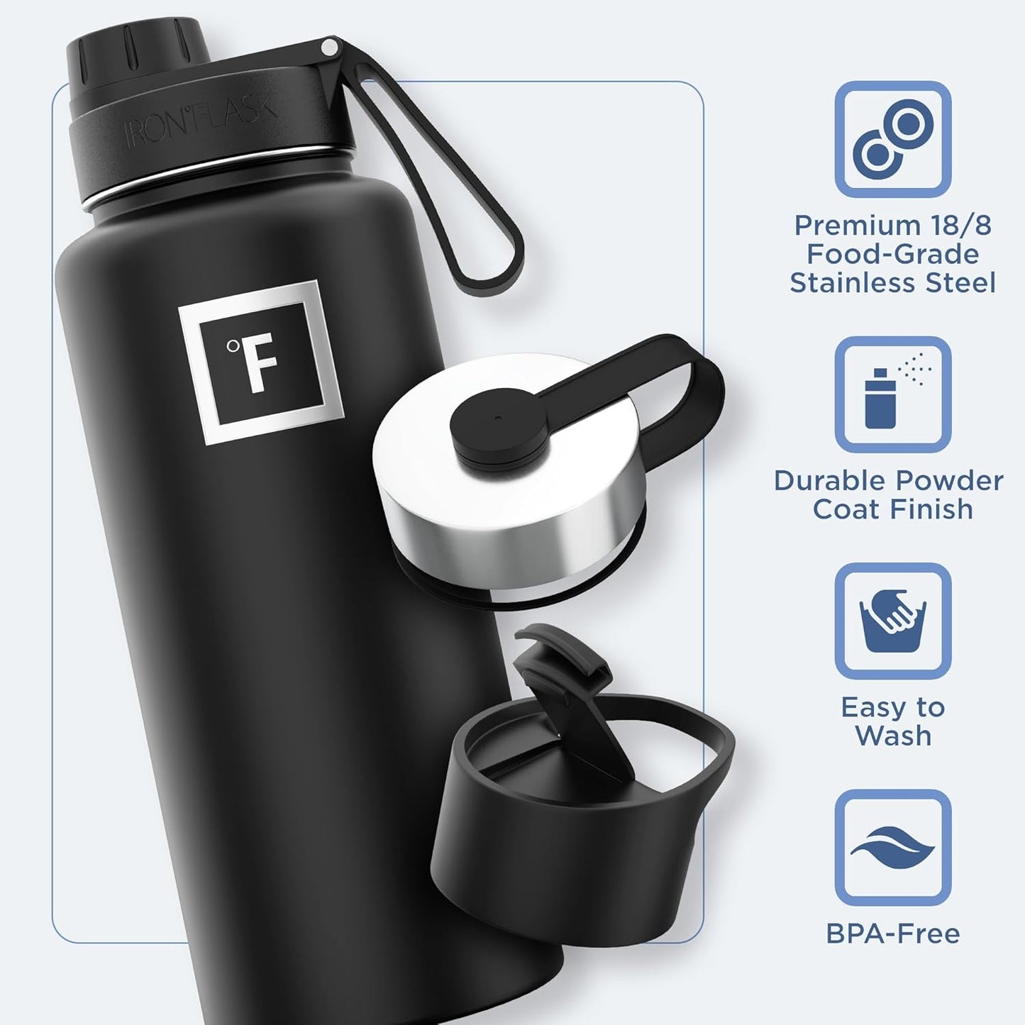 IRON °FLASK Camping & Hiking Hydration Flask with Straw, Wide Mouth Insulated Stainless Steel Sports Water Bottle - 22 oz Aurora