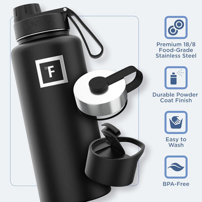 IRON °FLASK Camping & Hiking Hydration Flask with Straw, Wide Mouth Insulated Stainless Steel Sports Water Bottle - 22 oz Aurora