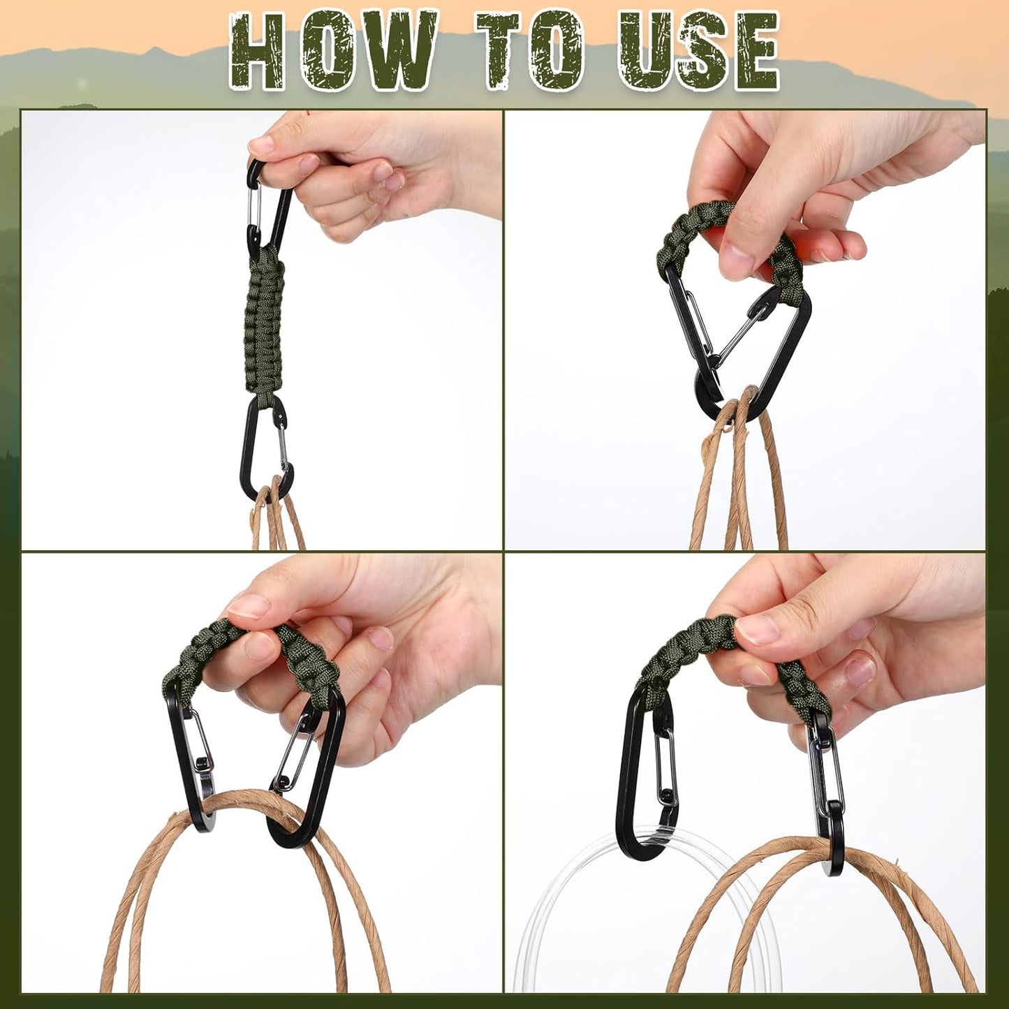 Ferraycle 5 Pcs Paracord Keychain Carabiner Clip Braided Lanyard Water Bottle Clips Tactical Keychain Backpack Accessories