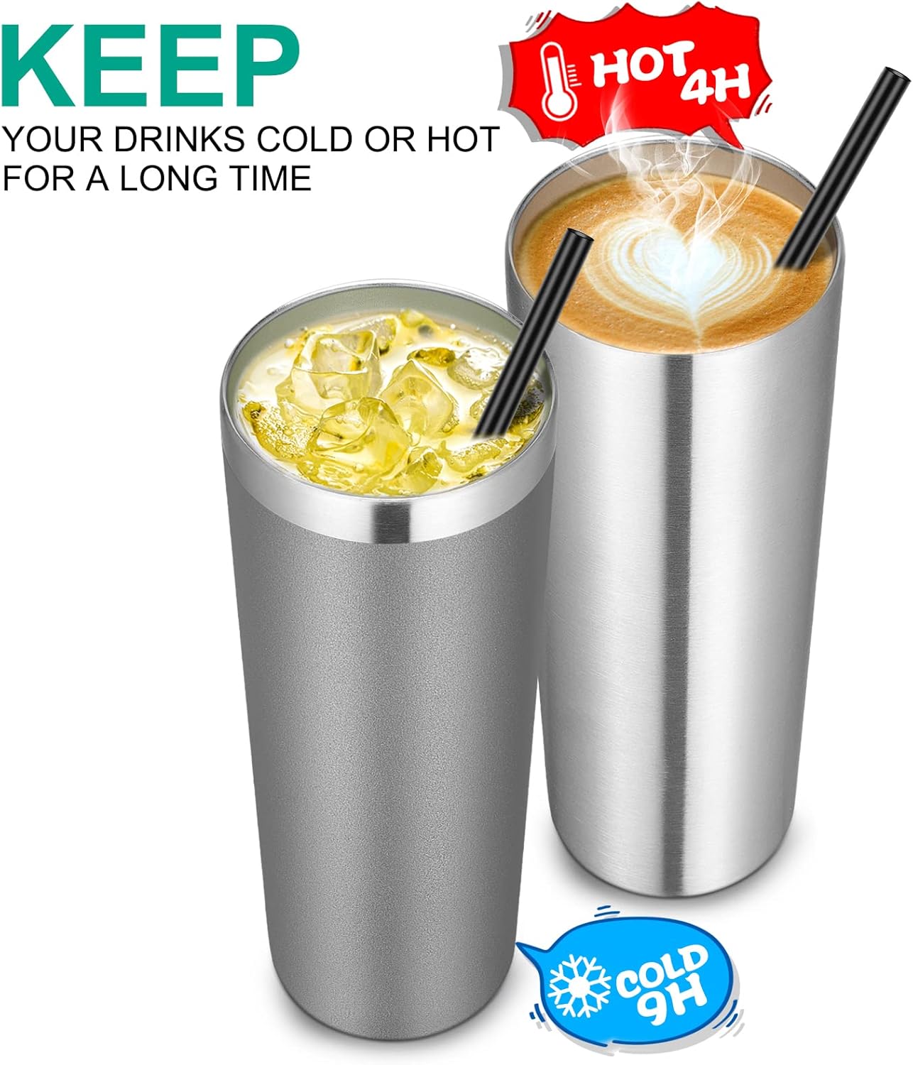 VEGOND Stainless Steel Skinny Tumbler, 20 oz Vacuum Insulated Tumbler with Lid and Straw, Double Wall Coffee Cup, Travel Mug for Cold Hot Drinks, Light Pink 1 Pack