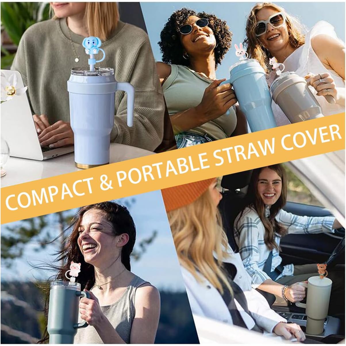 15 PCS Cute Silicone Straw Cover Cap for Stanley Cup Accessories,Simple Modern Straw Covers,10mm Straw Topper Compatible with 30&40 Oz Tumbler