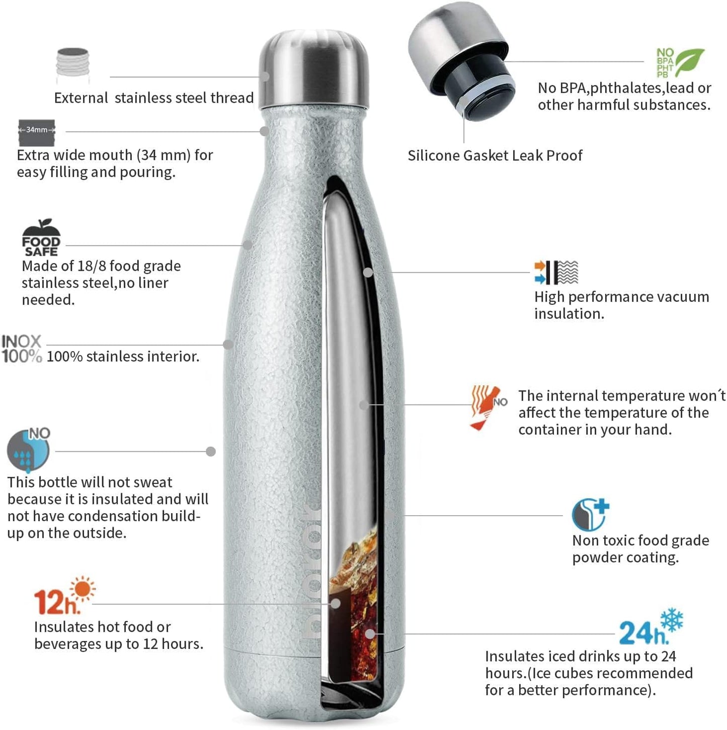 BJPKPK Insulated Water Bottle 12oz Small Stainless Steel Water Bottles Reusable Metal Thermal Keep Cold and Hot,Dreamy Purple - Colors B