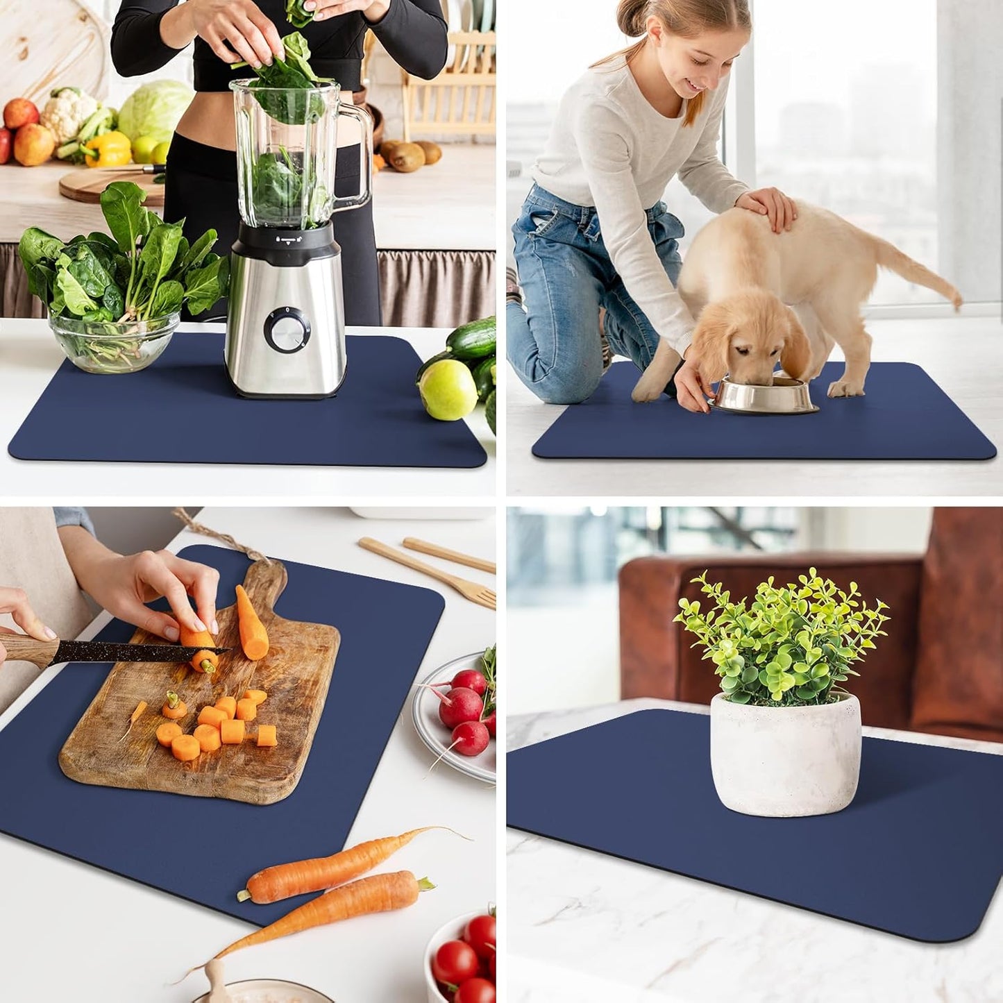 WISELIFE Dish Drying Mat Super Absorbent Drying Mat Large Dish Drying Mats for Kitchen Counter Easy Clean Dish Mat Kitchen Drying Mat15"x 18" Stylish Grey