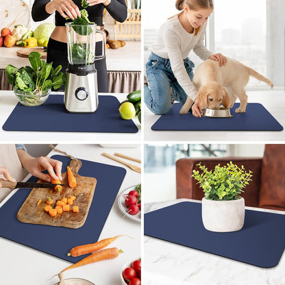 WISELIFE Dish Drying Mat Super Absorbent Drying Mat Large Dish Drying Mats for Kitchen Counter Easy Clean Dish Mat Kitchen Drying Mat15"x 18" Stylish Grey