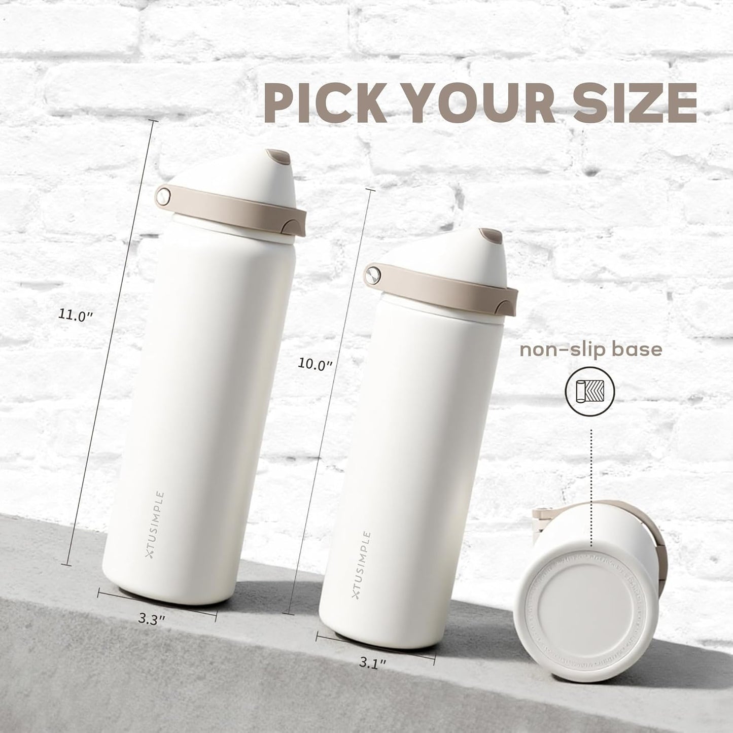 24 oz Stainless Steel Water Bottle with 2-in-1 Quick Flip Straw and Push Button Spout Lid, Fits Car Cupholder, Triple Walled Vacuum Insulated Metal Leakproof, for Gym, Hiking, Trip, Black