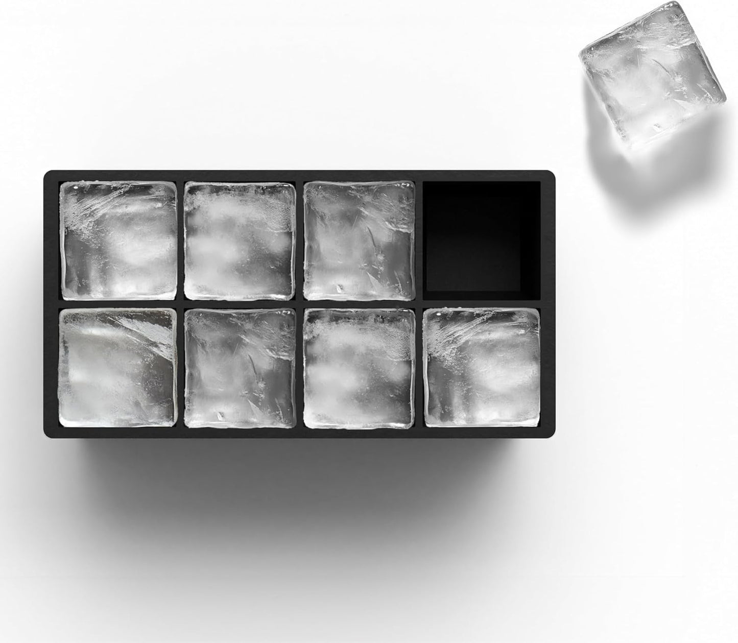Ice Cube Molds – 2-Pack Silicone Trays for 8 Large Square Cubes – Slow-Melt Ice for Whiskey, Cocktails, Coffee & More
