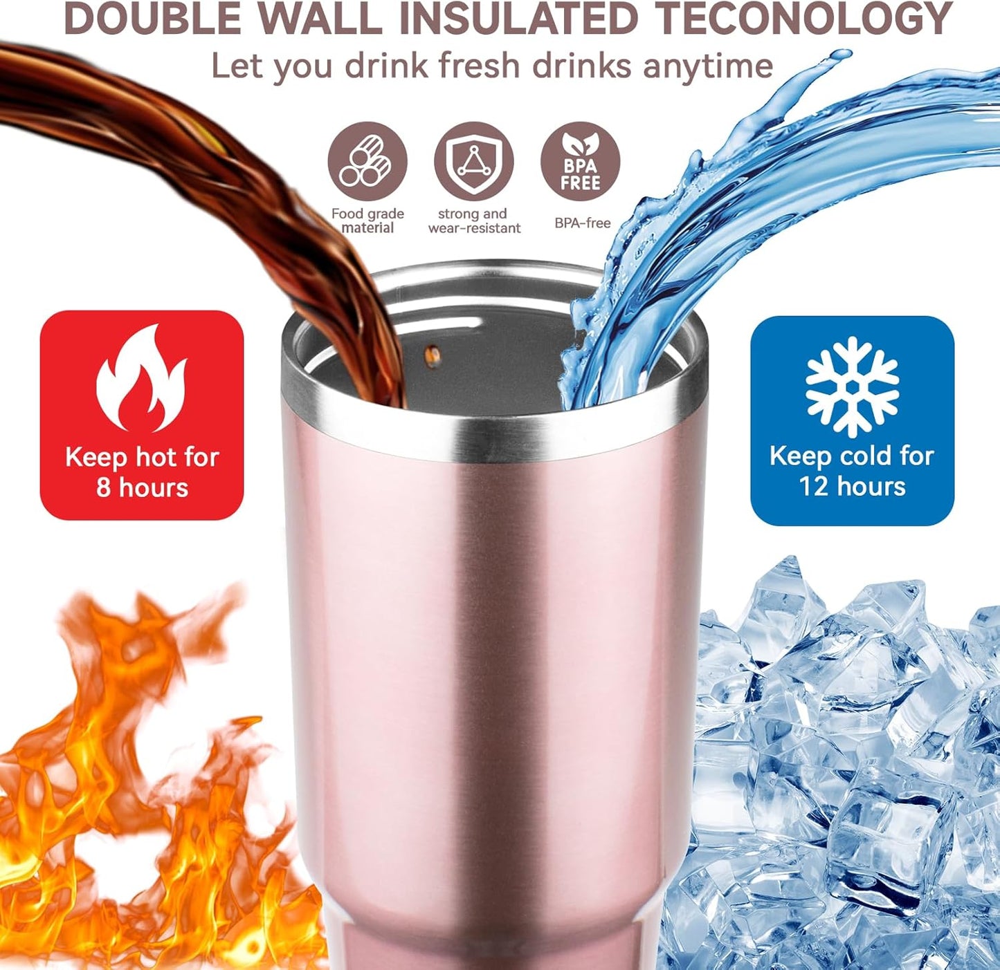 30oz Tumbler with Handle and Flip Straw Lid Double Wall Insulated Travel Coffee Mug Stainless Steel Vacuum Insulated Coffee Tumbler Cup for Hot and Cold Beverages,Leak-proof&BPA-free (30oz,Black)