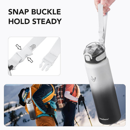 Enerbone 24 oz Insulated Water Bottle, Stainless Steel Bottle with Carrying Strap, Double-Wall Vacuum Insulation Design, Leakproof Sports Bottle with Straw, Keep Drinks Cold or Hot for Hours