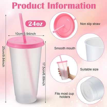 Honeydak 15 Pack Tumbler with Straw and Lid Bulk Cups for Gifts Water Bottle Iced Coffee Travel Mug Cup Reusable Plastic Tumblers for Party Birthdays 24-27 oz (Solid Color)