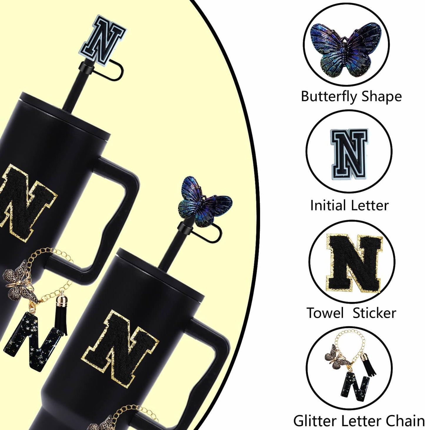 7pcs Cup Accessories for Stanley 30/40oz Tumbler, Handle Strap, Straw Cover, Silicone Boot, Letter Charm Stickers