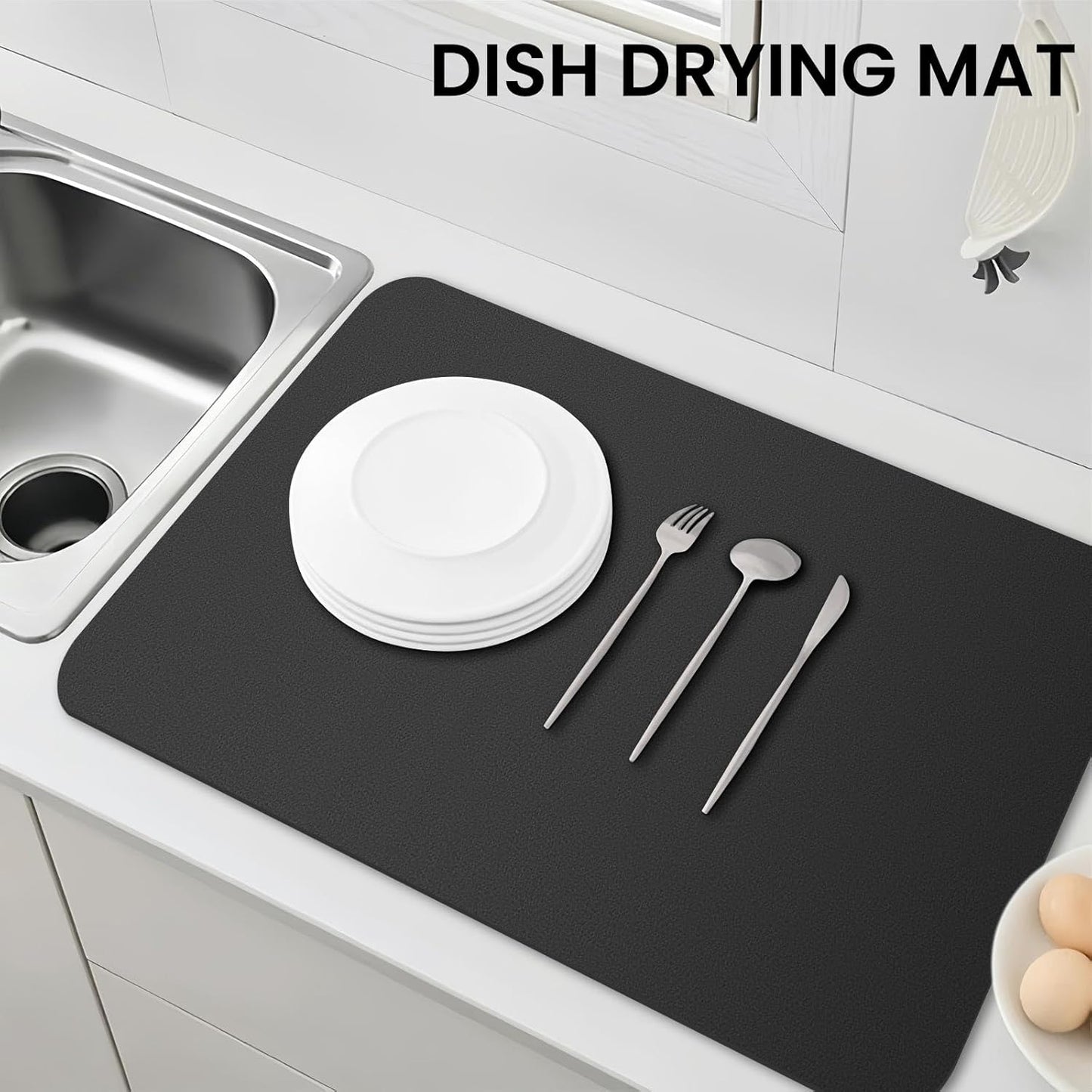 WISELIFE Dish Drying Mat Super Absorbent Drying Mat Large Dish Drying Mats for Kitchen Counter Easy Clean Dish Mat Kitchen Drying Mat15"x 18" Stylish Grey