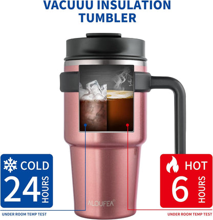 20 oz Insulated Coffee Mug Tumbler with Handle, Stainless Steel Travel Mug Tumbler with Lid and Straw,Double Wall Vacuum Leak Proof Ice Coffee Thermal Cup, Black