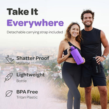 Hydracy Water Bottle with Time Marker -Large BPA Free Water Bottle & No Sweat Sleeve -Leak Proof Gym Bottle with Times to Drink - Ideal for Fitness Sports & Outdoors