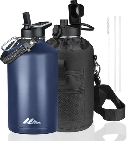 StarSpeed 32oz Insulated Water Bottle with Straw Lid, Stainless Steel Double Walled Vacuum Water Flask, Wide Mouth Sports Water Bottle for Gym Camping Hiking, Indigo Black