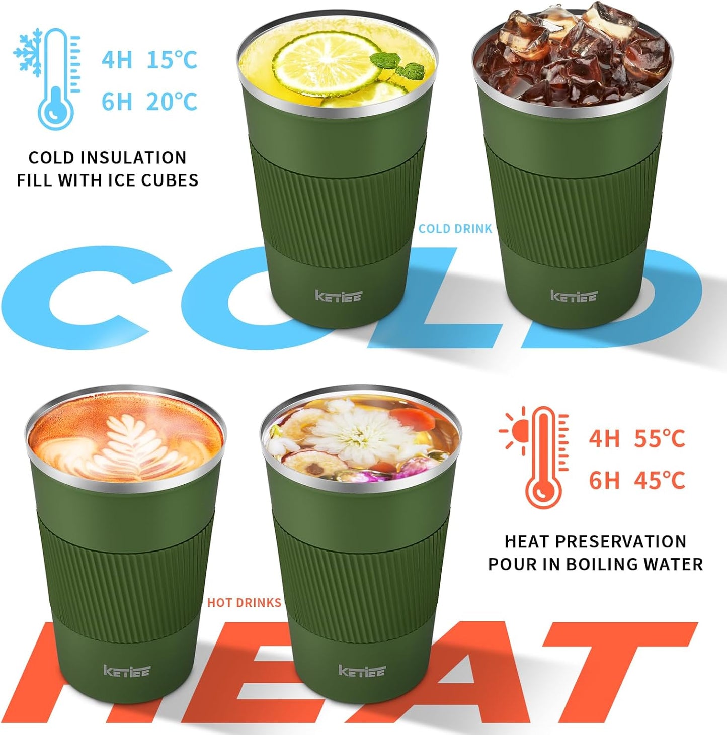 KETIEE Travel Coffee Mug Spill Proof 12oz, Insulated Travel Mug to Go, Reusable Coffee Cup with Seal Lid, Vacuum Stainless Steel Tumbler for Hot/Cold Drinks (Red)