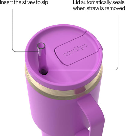 Contigo SnapSeal 30 oz Stainless Steel Vacuum-Insulated Tumbler with Handle & Reusable Straw, Leakproof AutoClose Lid, Cup Holder Friendly, BPA-Free & Lead-Free, Dishwasher Safe