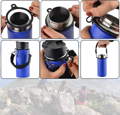 CM Water Bottle Handle Strap Carrier Handle Neoprene Holder Strap with Carabiner for Wide Mouth Bottles, Fits 12 oz to 64 oz Bottle, Black Color