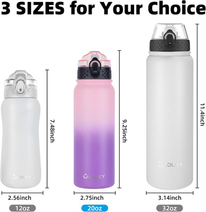 Oldley Insulated Water Bottle 20oz for Adults Kids Stainless Steel Water Bottles with Straw/Chug/Carabiner 3 Lids Fruit Strainer Double Wall Vacuum Wide Mouth BPA Free Leak-Proof for School Travel