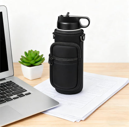Water Bottle Holder with Strap, Insulated Crossbody Sling Bag, Carrier with Phone Pocket for Walking Hiking Camping Fishing