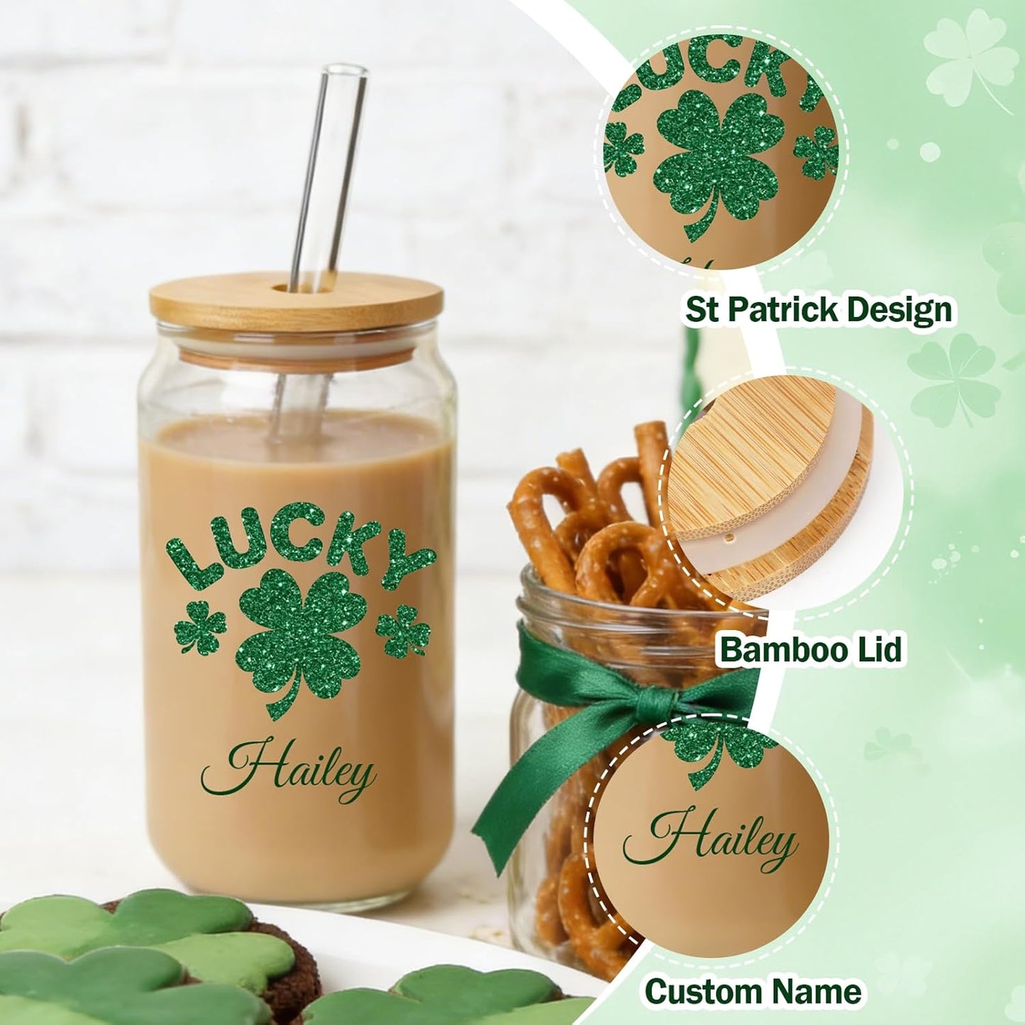 Mason Life Matcha Cup, 18 OZ Cute Glass with Lid and Straw, Matcha Drinking Cup Beer Can Glass for Valentines Day Gift Iced Coffee Smoothie Cocktail Milk Mother's Gifts