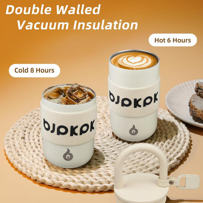 BJPKPK 13oz Insulated Stainless Steel Loop Tumbler With Lid And Handle Travel Coffee Mug Thermal Cup,Latte