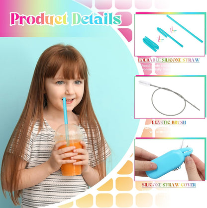 Meanplan 4 Sets Cruise Ship Essentials,4 Set Silicone Straws with Case Reusable Silicone Portable Drinking Straw Set for Party Travel Cold or Hot with 4 Carry Case, 4 Cleaning Brushes (Classic Color)