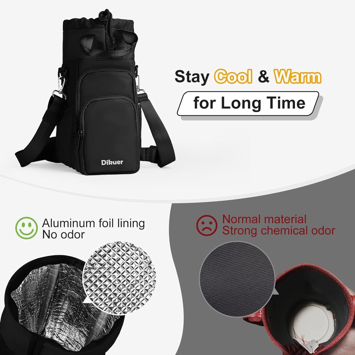 Water Bottle Holder with Strap, 4 Big Pockets with Compartment, 24oz/32oz/40oz Crossbody Water Bottle Carrier Bag