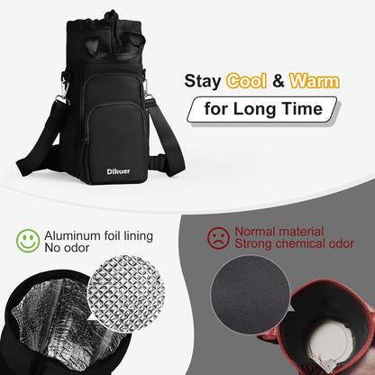 Water Bottle Holder with Strap, 4 Big Pockets with Compartment, 24oz/32oz/40oz Crossbody Water Bottle Carrier Bag