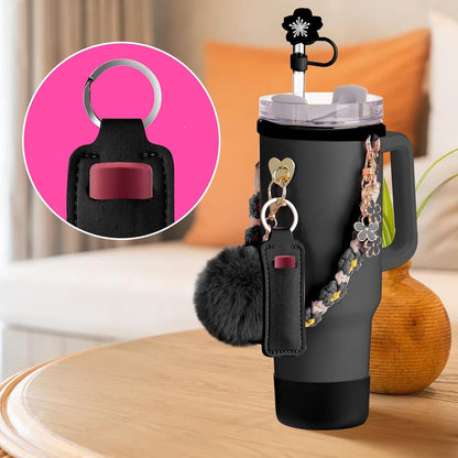 Mity rain Cup Accessories for Stanley Cup 30oz 40oz Tumbler with Handle, Including Water Bottle Handle Strap, Chapstick Holder, Boot, Keychain Charms, Straw Topper Cover Cap for Stanley (Purple)