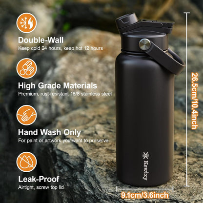 KEWIXY 32 oz Insulated Water Bottle, 2-in-1 Lid, Straw & Spout with Protected, Leak Proof, Keep Cold, Stainless Steel, Metal, Reusable, Handle, for Outdoor, Gym and School, 2 Lids, Blush Pink