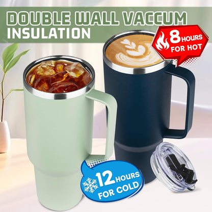 20 oz Tumbler with Handle, Stainless Steel Insulated Tumbler with Lid and Straw, Double Wall Vacuum Coffee Mug Tumbler, Insulated Coffee Thermal Cup for Cold and Hot (Light Purple)
