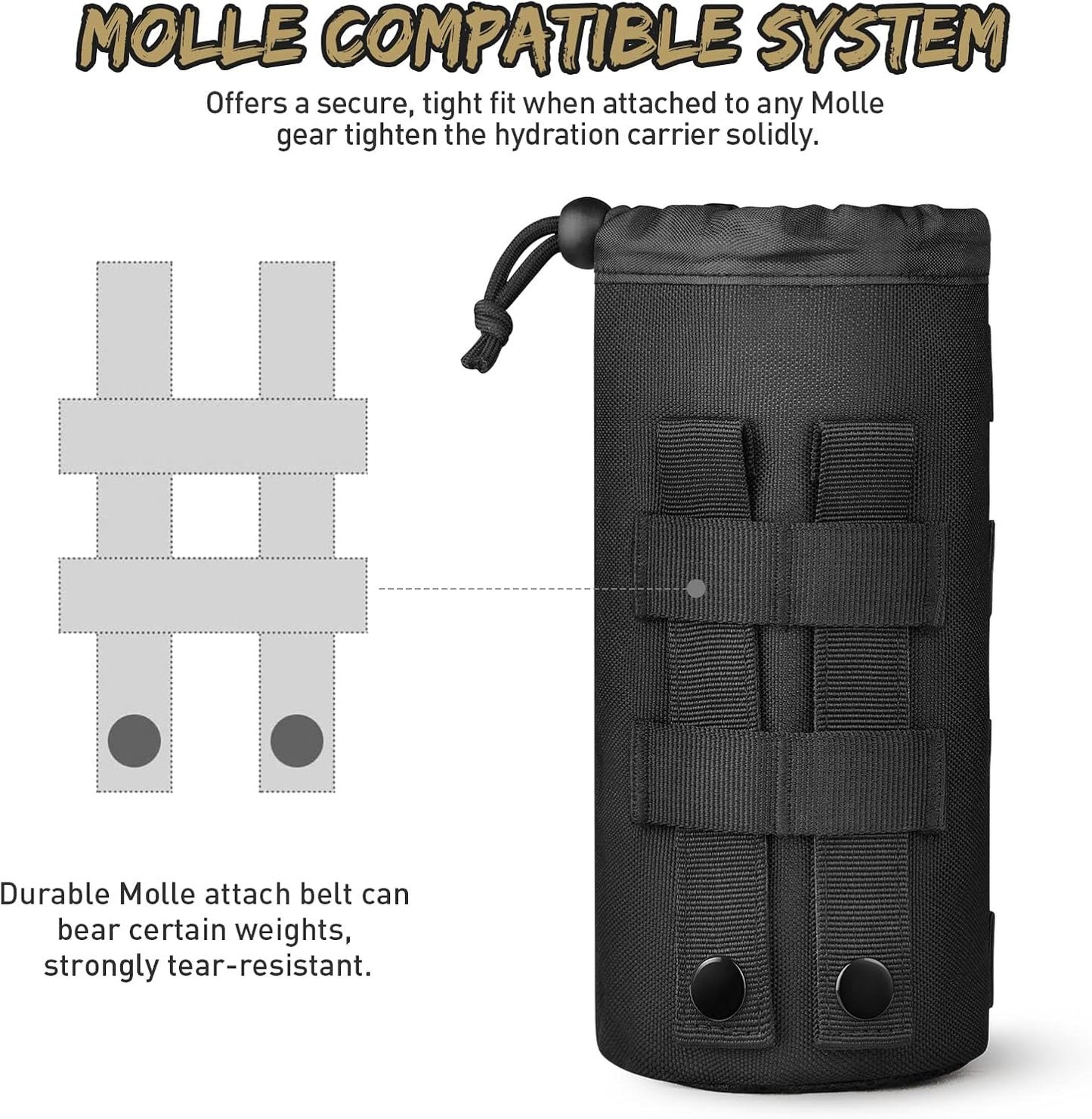 Gonex Tactical MOLLE Water Bottle Pouch, Drawstring Open Top & Mesh Bottom Travel Water Bottle Bag Hydration Carrier